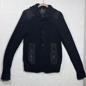 (C4) Guess vintage chunky knit hooded sweater with ribbed detailing, size S men